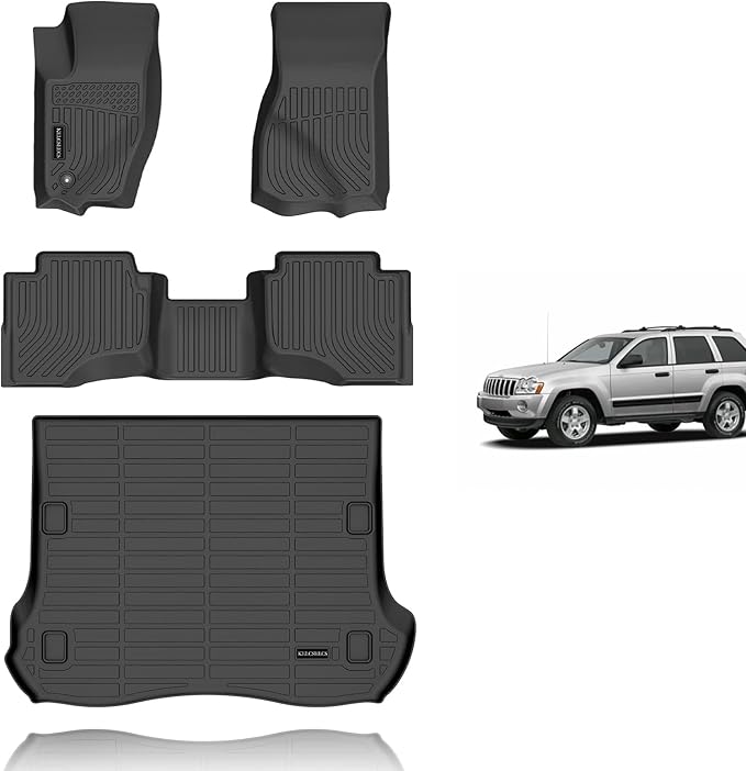 KELCSEECS® Floor Mats & Cargo Liner for 2005-2010 Jeep Grand Cherokee,All Weather Protection TPE Floor Liners Front& Rear Row Full Set Grand Cherokee Accessories Black