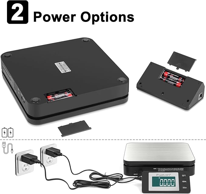 Fuzion Shipping Scale - Wireless Postal Scale 110LB x 0.1oz, Large LCD Display, 5 Units, Digital Scale for Packages - Dual Power Options (Batteries & Adapters)