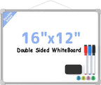 MaxGear Double-Sided Dry Erase Board for Wall, 16"x12" Hanging Whiteboard, Small Dry Erase White Board kit, Portable Whiteboard for Planning, Drawing, Memo, to Do List, Grey Frame