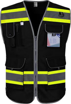 TCCFCCT High Visibility Vest 9 Pockets Reflective Safety Vest for Men Women, Hi Vis Construction Work Vest with Yellow Extend Edge for Surveyors, Durable to Use, Meets ANSI/ISEA, (DB-Black, X-Large)