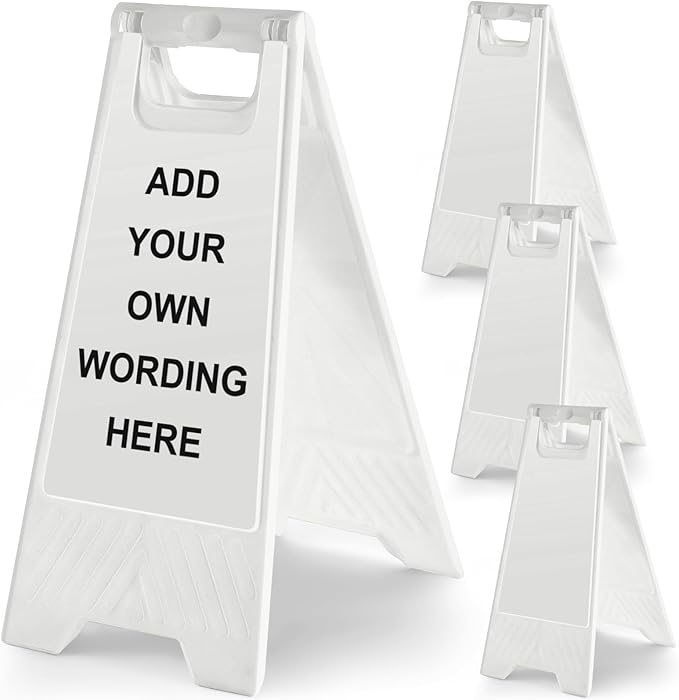 4 Pack 24 Inch Blank Floor Sign White A-frame Foldable Caution Sign Write-On Double Sided Safety Warning for Pool Restaurant Restroom Office