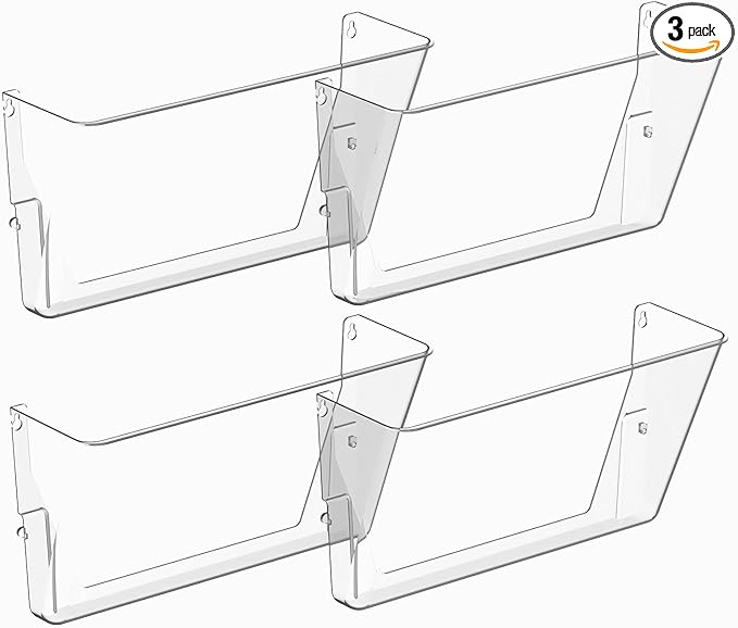 Clear Acrylic Single Pocket, Plastic Hanging Wall Mount File Holder for Office Home (Clear, 4 Pack)