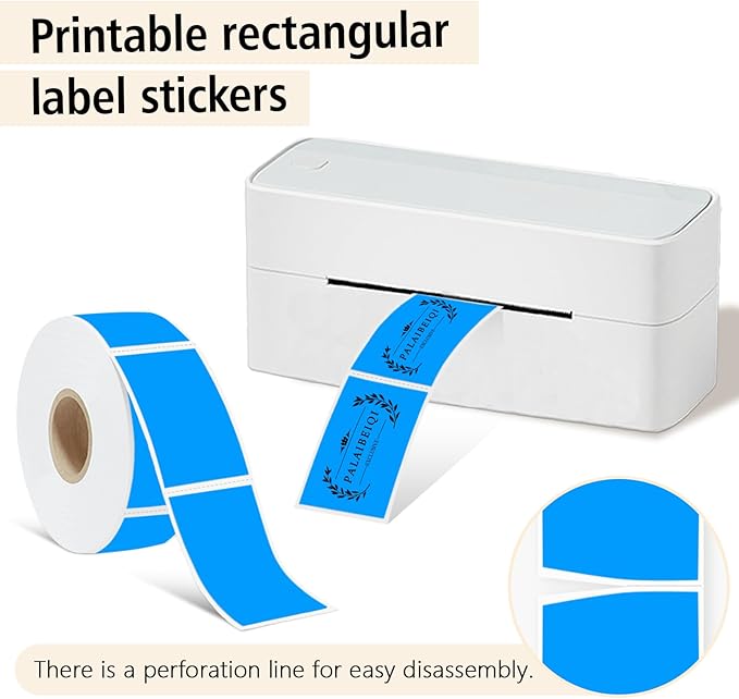 1x2 inch Blank Removable Freezer Labels Printable Rectangle Stickers 500PCS Water Oil Resistant with Perforation Line for Food Containers Jars Pantry Organization, Fluorescent Blue