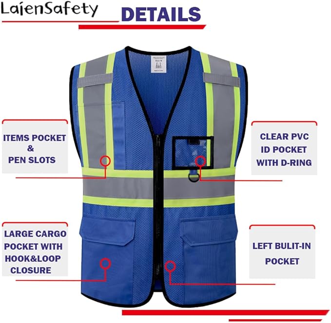 Hi Vis Reflective Safety Vest for Men Women with Multiple Pockets Mesh High Visibility Construction Work Vest,Meets ANSI/ISEA Standards(EK1-178-Blue-S)