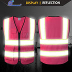 Pink High Visibility Safety Vest for Men Women with 5 Pockets and Zipper Hi Vis Construction Work Vest with Reflective Strips,Meets ANSI/ISEA Standards(EK175-Pink-XL)