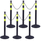 6 Pack 39 Inch Black Traffic Delineator Posts with 2 Green Reflective Stripes, Safety Posts Cones with 6.6 Feet Chains and 14 Inch Rubber Base for Road Safety,Parking Lot (Black)