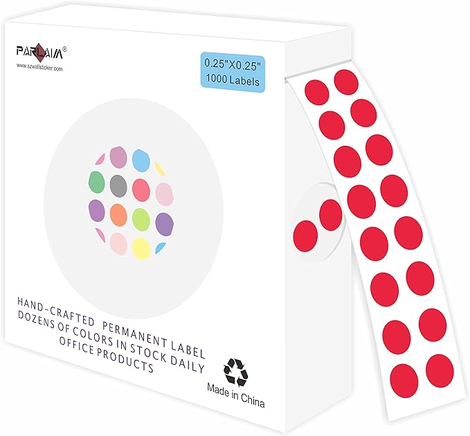 PARLAIM 0.25 Inch Color-Code Dot Stickers,1000 Stickers Roll Colorful Coding Label Sticker for Office,Student Classroom(Red)