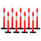 VEVOR 9 Pack Traffic Delineator Posts, 48 inches Traffic Safety Cones with Fillable Base and Reflective Strips, Heavy Duty Delineator Posts for Construction Site, Parking Lot, Crowd Control, Red