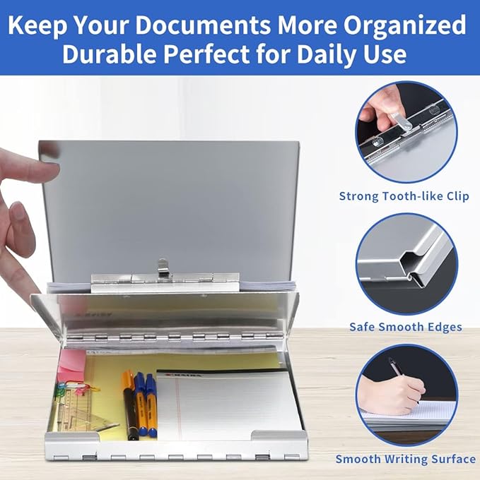 Aluminum Clipboard with Storage, Form Holder Steel Stainless Binder with Metal High Capacity Clip,Heavy Duty Made for Nurses Medical Personnel Jobsite Professionals Stationery Items