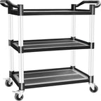 AQNIEGEP Utility Carts with Wheels, Heavy-Duty 510lbs Rolling Cart w/Lockable Wheels, Restaurant/Kitchen/Food Service Cart on Wheels, 3 Tier 16.9" D x 31.5" W x 39.5" H