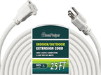 25 FT 12 Gauge Extension Cord Outdoor, Heavy Duty Weatherproof & Flame Retardant Black 3 Prong Power Cord, Outside for Garden & Lawn, 15 Amps 1875 Watts 125 VAC 12AWG SJTW, UL Listed