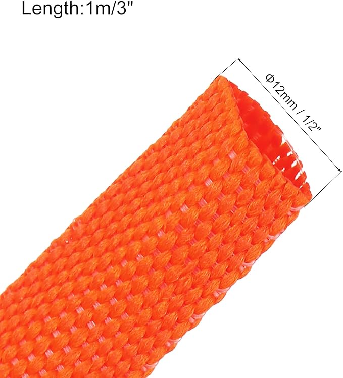 MECCANIXITY Braided Cable Sleeves Heat Shrinkable Fabric Sleeving, 1/2" 3ft Orange 2:1 Ratio Heat Shrinkable Cord Protector for Harness Cable, Network Cable Protection, Cable Management