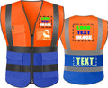 High Visibility Safety Reflective Vest with Pockets and Zipper Construction Hi Vis Work Vest(Orange/Blue M)