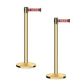 CCW Series RBB-100 - Set of 2 Stanchion Retractable Belt Barriers (9 Foot Belt, Red with"Please Wait HERE" White Letters Belt with Polished Brass Post)