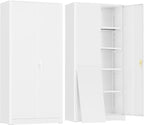 Greenvelly Metal Storage Cabinet with 2 Doors and 4 Adjustable Shelves, 72”H Metal Cabinet Lockable Storage Cabinet,Tall Locking File Cabinet for Office,Home, Garage, Gym, School