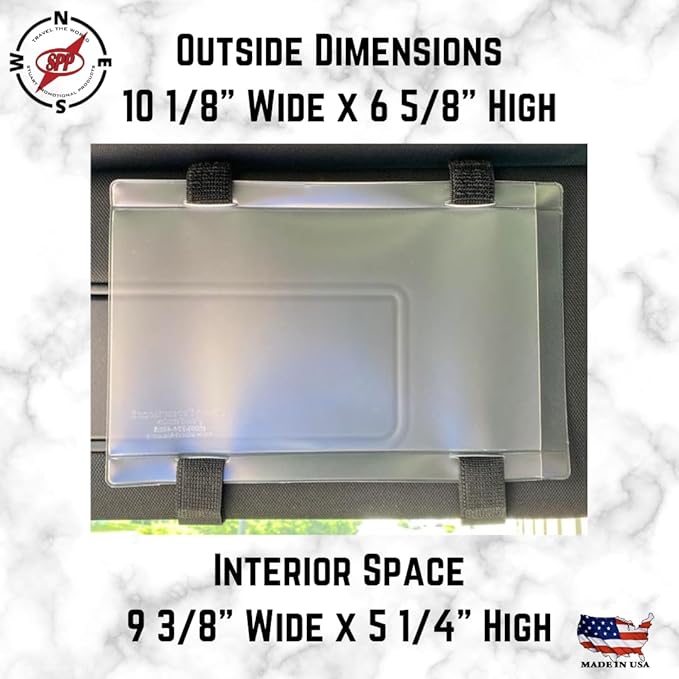 Car Accessories - Registration and Insurance Card Holder Visor Elastic Hook & Loop Straps, Side Opening Auto Document Holder, Made in USA (2 Black Straps + Vinyl Holder)