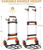 Dolly Cart, 309 lb Aluminum Folding Hand Truck with Swivel Handle, Heavy Duty Utility Dolly Foldable Trolley with Elastic Cord, 7 Inch Wheels for Moving, Warehousing, Shopping and More