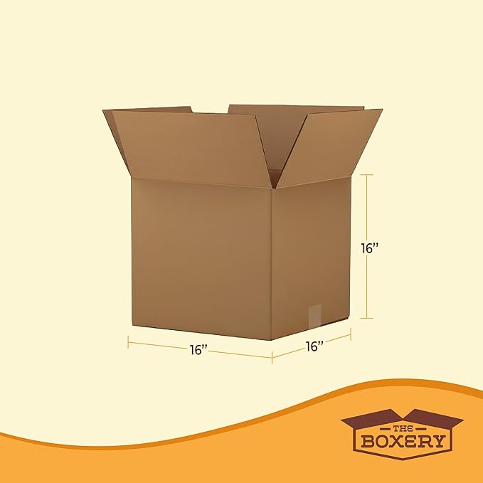 The Boxery 16"x16"x16" Brown/Kraft Corrugated Cardboard Shipping Boxes 25-Pack | Mailing, Packing, Moving & Storage for Business/Home – Durable - Eco-Friendly, Recyclable - Made in the USA