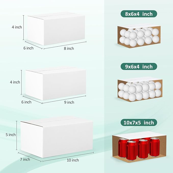 Eupako 30 Pack Small Shipping Boxes Assorted Sizes, 8x6x4 & 9x6x4 & 10x7x5 10 PCS Each Small Boxes, White Corrugated Box Mailers, Cardboard Boxes for Packaging Small Business, Mailing