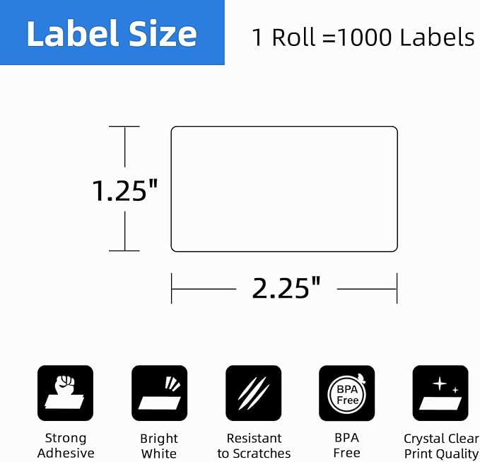 12 Rolls 2.25" x 1.25" Direct Thermal Labels, Perforated Barcode Address Stickers, Self-Adhesive Shipping Labels Compatible with Zebra, Rollo & Munbyn (1000 Labels/Roll)