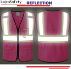 Safety Vest for Men Women Reflective with Multiple Pockets Mesh High Visibility Construction Work Vest,Meets ANSI/ISEA Standards(EK1-178-Pink-S)