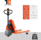 Tory Carrier Full Electric Pallet Jack Truck, 3300lbs Capacity Motorized Pallet Lift Trucks, 48" x 27" Fork Size Powered Lithium Battery Truck for Indoor Storage and Material Handling Orange-EPJ3300