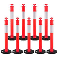 VEVOR 9 Pack Traffic Delineator Posts, 48 inches Traffic Safety Cones with Weighted Base and Reflective Strips, Heavy Duty Delineator Posts for Construction Site, Parking Lot, Crowd Control, Red