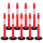 VEVOR 9 Pack Traffic Delineator Posts, 48 inches Traffic Safety Cones with Weighted Base and Reflective Strips, Heavy Duty Delineator Posts for Construction Site, Parking Lot, Crowd Control, Red