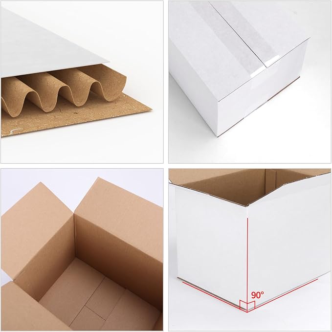 CRUGLA 8x6x6 White Shipping Boxes Set of 6, White Corrugated Cardboard Boxes for Small Business Shipping Mailing Packing