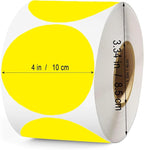 4 Inch Large Yellow Circle Thermal Labels, Self-Adhesive Round Inventory Stickers, Multi-Purpose Round Roll Thermal Printing Stickers for Business and Domestic Use-300 Labels/Roll