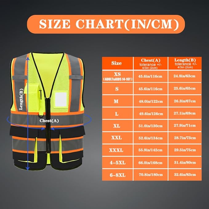 AYKRM 11 color High Vis Reflective Safety Vest for Women Men Security Pocket Zipper