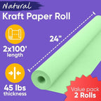 24" x 1200" (100 ft) Light Green Kraft Paper Roll (Value Pack of 2), 45 lbs Thickness, Made in USA Colored Craft Paper for School, Bulletin Board - Odorless, Non-Toxic, Safe for Kids