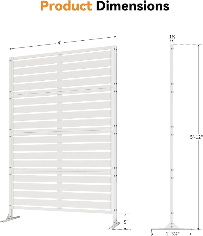 Modern Shade Metal Privacy Screen 72" H x 48" W, Freestanding Decorative Outdoor Privacy Fence Panels for Instant Privacy & Space Division, Patio Screens for Patios Outside Outdoor, White