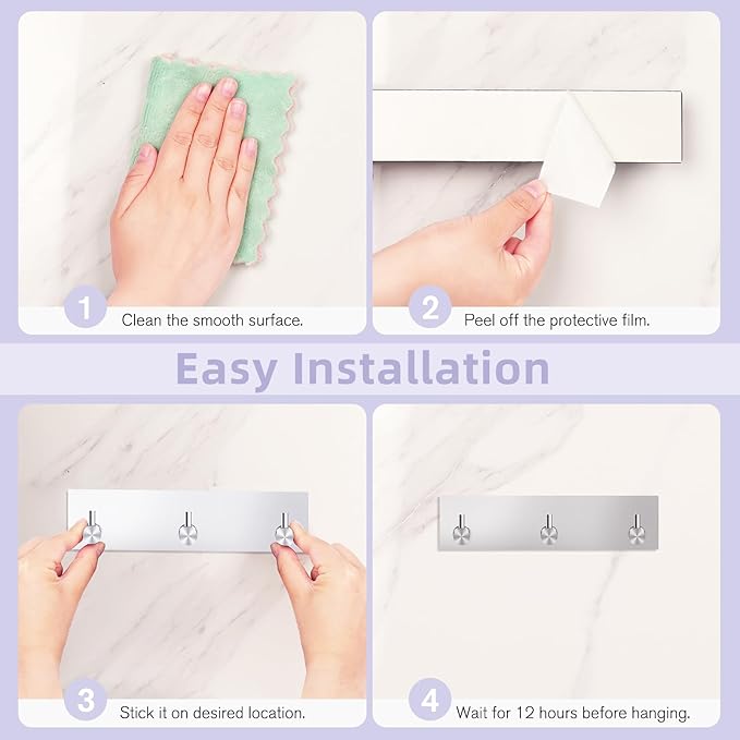VIS'V Key Holder Wall Mount, Small Metal Self Adhesive Key Hanger with 3 Hooks, No Drilling, Extra Adhesive Strip, Silver