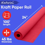 USA Made 24" x 1200" (100 ft) Christmas Red Kraft Paper Roll, 45 lbs Thickness, Colored Kraft Paper for School, Bulletin Board - Odorless, Safe, and Hypoallergenic