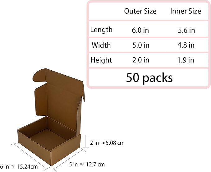 Shipping Boxes 6x5x2 inch 50 Pack,Brown Corrugated Boxes Mailer Packaging for Mailing Small Business，E-Commerce Gift Boxes for Wrapping Present Moving Storage Heavy Duty Recycled Cardboard Boxes