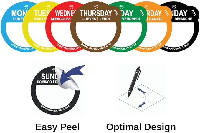 QSRProducts Removable Day Label - 1 inch - Peel Tab - Week (Mon-Sun) (7000 Stickers) - Food and Restaurant Day Dots - FIFO - Inventory Management Labels - Meal Prep Stickers - Gift Tags