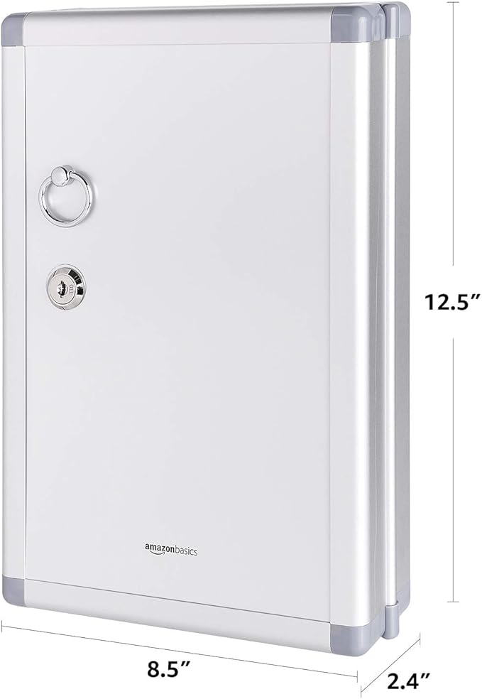 Amazon Basics 24-Key Position Cabinet Key lock Box, Silver, 12.5"D x 8.5"W x 2.45"H