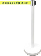 Retractable Stanchion, 6 SPECIALTY Posts + Signframe, 36" Ht, 78" Special Event & Holiday Theme Belt + Bonus Replacement Cassettes + Wall Receiver (WHT Post/Caution Belt)