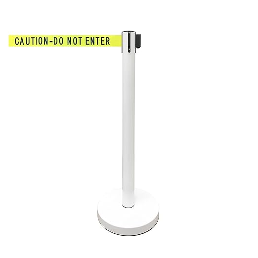 VIP Crowd Control Retractable Belt Stanchion Queue Safety Barrier Set, 36" Ht, 78" Belt (2 WHT Posts Caution Belt)