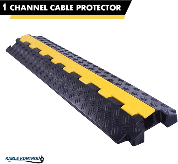 Kable Kontrol Atlas Heavy Duty Cable Protector Ramp - 1 Channel Bulk Wholesale Pallet - 70 Pcs - 39" Long Black & Yellow - 24,000 Lbs Capacity - Rubber Speed Bump Wire Protector Cord Cover - CP9896