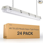 Sunco LED Ready Fixture for Garage Ceiling, 4ft Shop Lights Holds 2 LED Tube Lights, Non-Dimmable, Surface Mount, Works with Type B and Hybrid Tubes, 120-277V, Wet Rated ETL 24 Pack