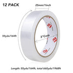 BOMEI PACK Clear Tape, 1 Inch x 164 Ft, Transparent Tape Refills, 3" Core Big Roll Stationery Tape, Strong Gift Wrap Tape for Home, Office, 12 Rolls Fit 3 Inch Desktop Dispenser