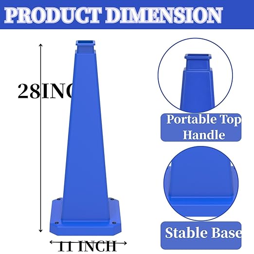 BESEA 3 Pack 28" Bright Blue Traffic Safety Cones with Weighted Base, High-Visibility Parking Cones for Driveways, Business Parking Lots, Garages, Indoor/Outdoor Use
