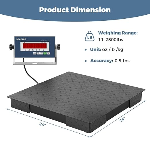 24"x24" Industrial Floor Scale, Precision Pallet Scale with Digital Indicator, Heavy Duty Weighing Scale for Floor Bench Office Weight Weighing, 2500 lb x 1 lb, Black