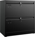 SUXXAN Metal 2 Drawer Lateral File Cabinet with Lock - Wide Filing Cabinet for Letter/Legal/F4/A4 Hanging Files - Includes Business Card Holder,Home Office School Storage,Black