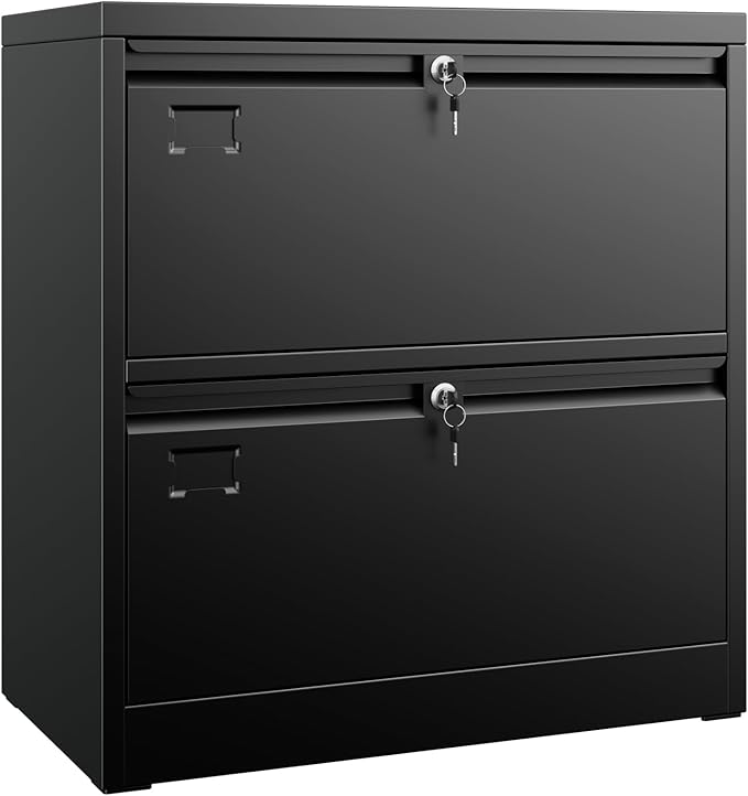 SUXXAN Metal 2 Drawer Lateral File Cabinet with Lock - Wide Filing Cabinet for Letter/Legal/F4/A4 Hanging Files - Includes Business Card Holder,Home Office School Storage,Black