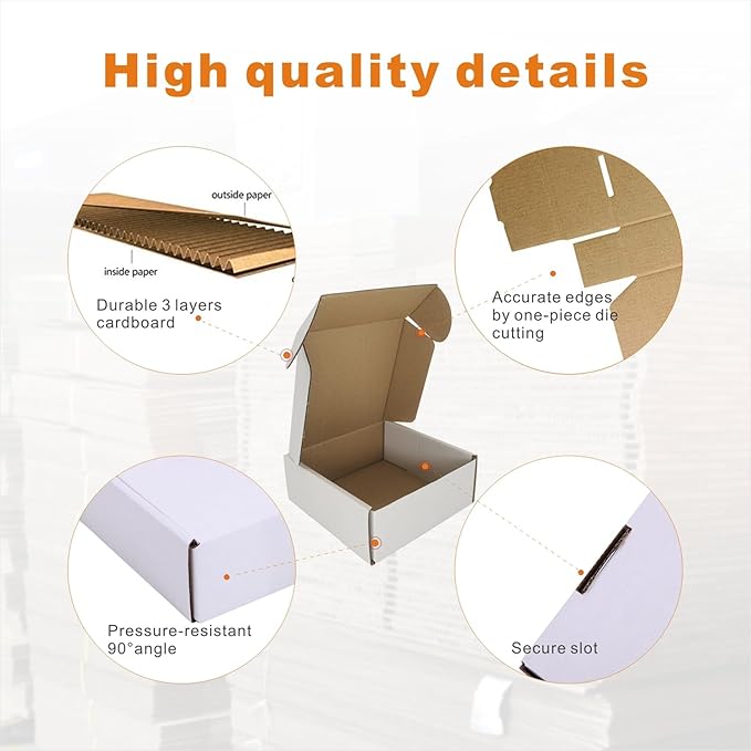 50 Pack 5x5x2'' Small Shipping Boxes, Corrugated Cardboard Mailers for Business, White (CM552)