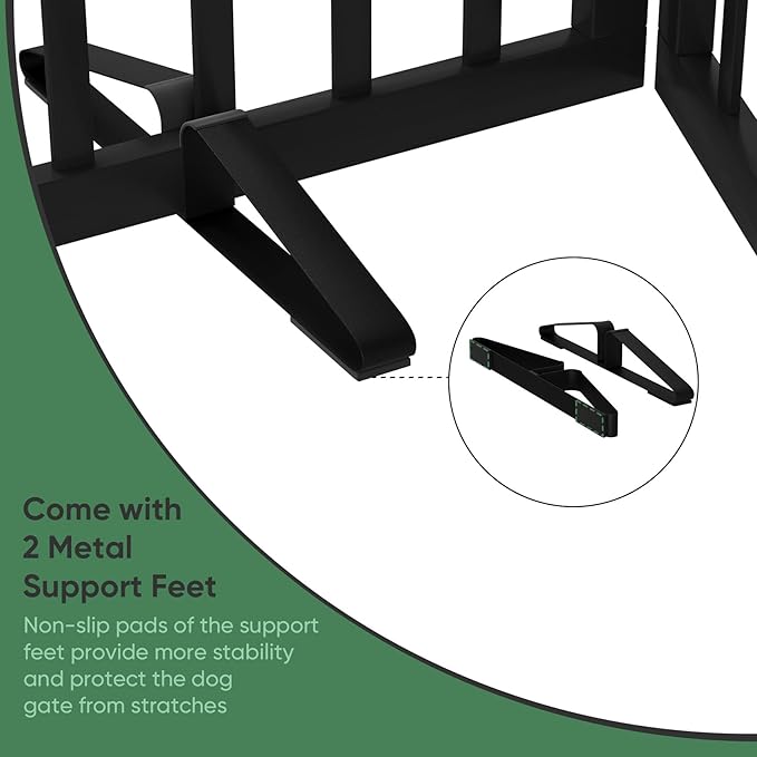 Freestanding Foldable Dog Gate - 4 Panel Room Divider with Metal Support Feet (Black)