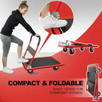 Push Cart Dolly by Wellmax, Moving Platform Hand Truck, Foldable for Easy Storage and 360 Degree Swivel Wheels with 330lb Weight Capacity, Red Color